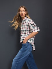 Pink/Green Check Long Sleeve Shirt With Linen - Image 1 of 8
