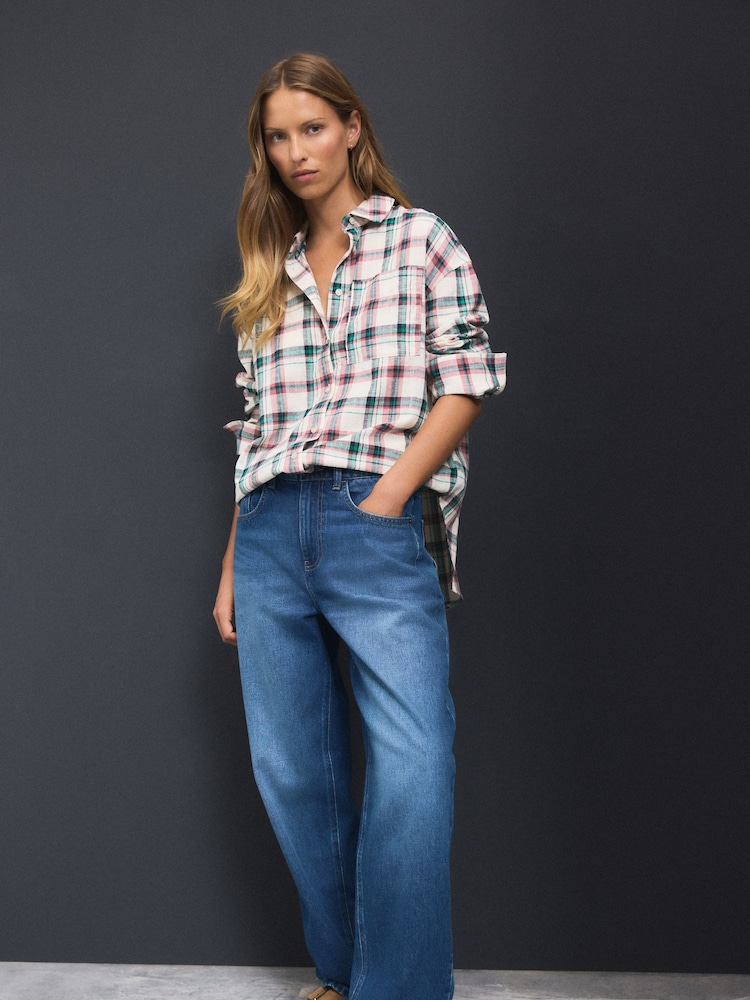 Pink/Green Check Long Sleeve Shirt With Linen - Image 2 of 8