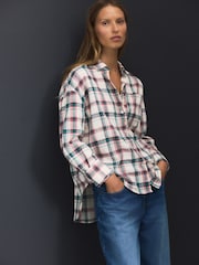 Pink/Green Check Long Sleeve Shirt With Linen - Image 3 of 8