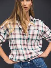 Pink/Green Check Long Sleeve Shirt With Linen - Image 5 of 8