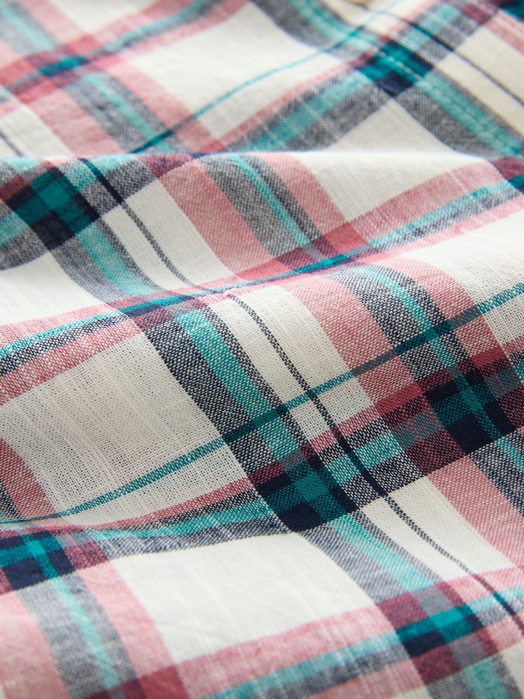 Pink/Green Check Long Sleeve Shirt With Linen - Image 8 of 8
