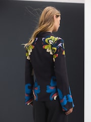 Black Floral Placement Print Slim Fit Long Sleeve Shirt - Image 3 of 9
