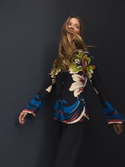 Black Floral Placement Print Slim Fit Long Sleeve Shirt - Image 4 of 9