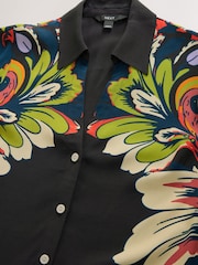 Black Floral Placement Print Slim Fit Long Sleeve Shirt - Image 7 of 9