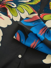 Black Floral Placement Print Slim Fit Long Sleeve Shirt - Image 8 of 9