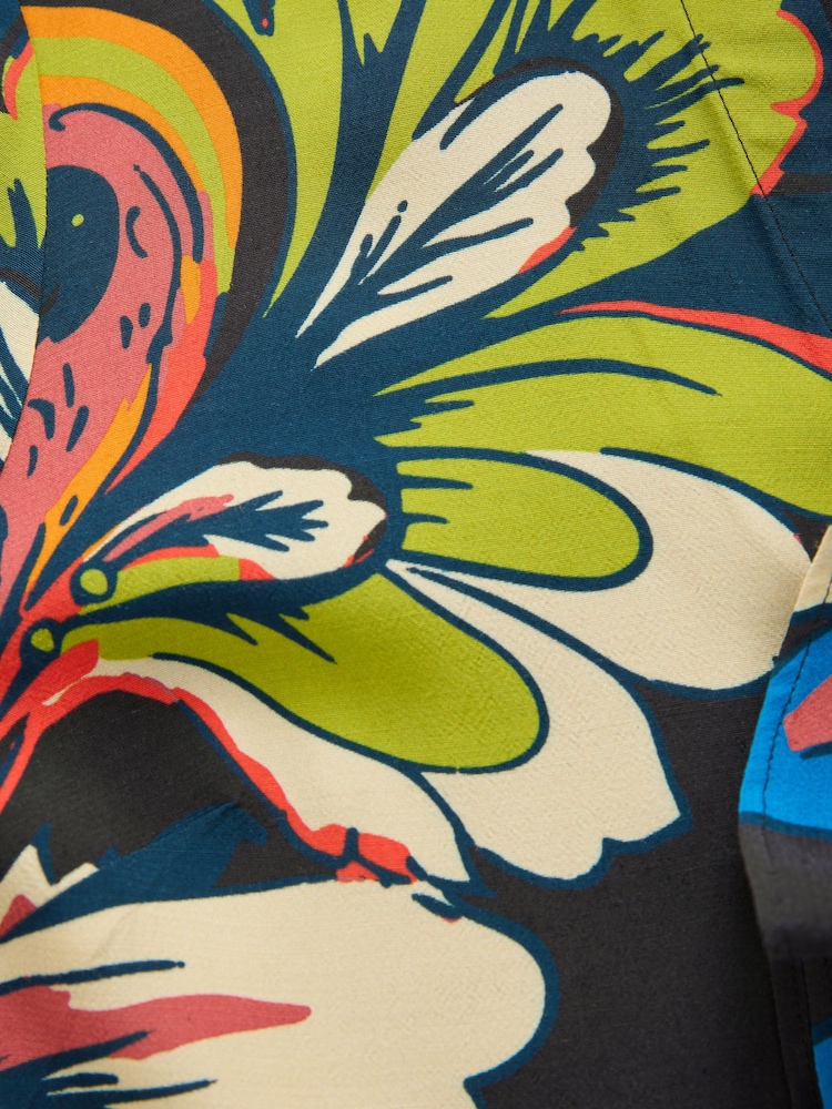 Black Floral Placement Print Slim Fit Long Sleeve Shirt - Image 9 of 9