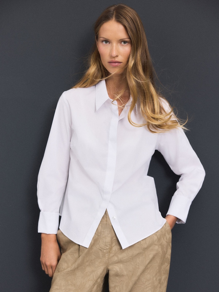 White Fitted Stretch Essential Long Sleeve Shirt - Image 1 of 8 White Fitted Stretch Essential Long Sleeve Shirt - Image 1 of 8