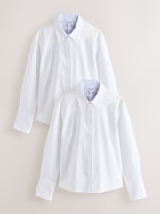 White Fitted Stretch Essential Long Sleeve Shirts 2 Pack - Image 1 of 11