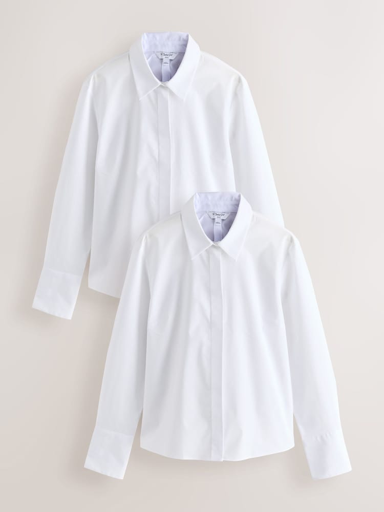 White Fitted Stretch Essential Long Sleeve Shirts 2 Pack - Image 1 of 11 White Fitted Stretch Essential Long Sleeve Shirts 2 Pack - Image 1 of 11