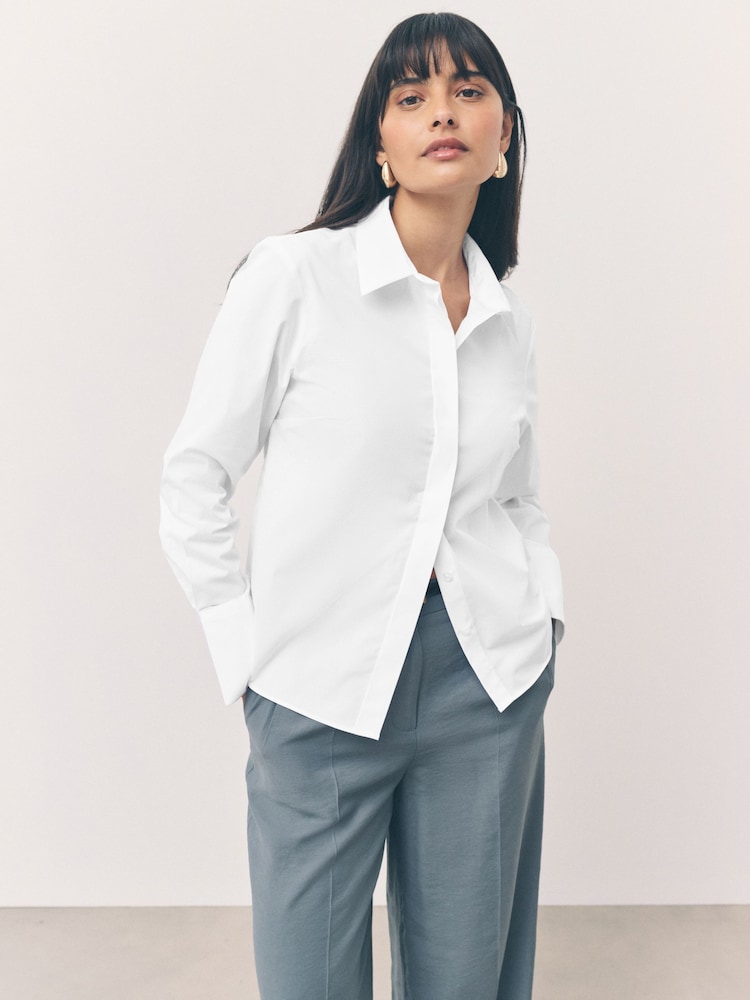 White Fitted Stretch Essential Long Sleeve Shirts 2 Pack - Image 2 of 11 White Fitted Stretch Essential Long Sleeve Shirts 2 Pack - Image 2 of 11