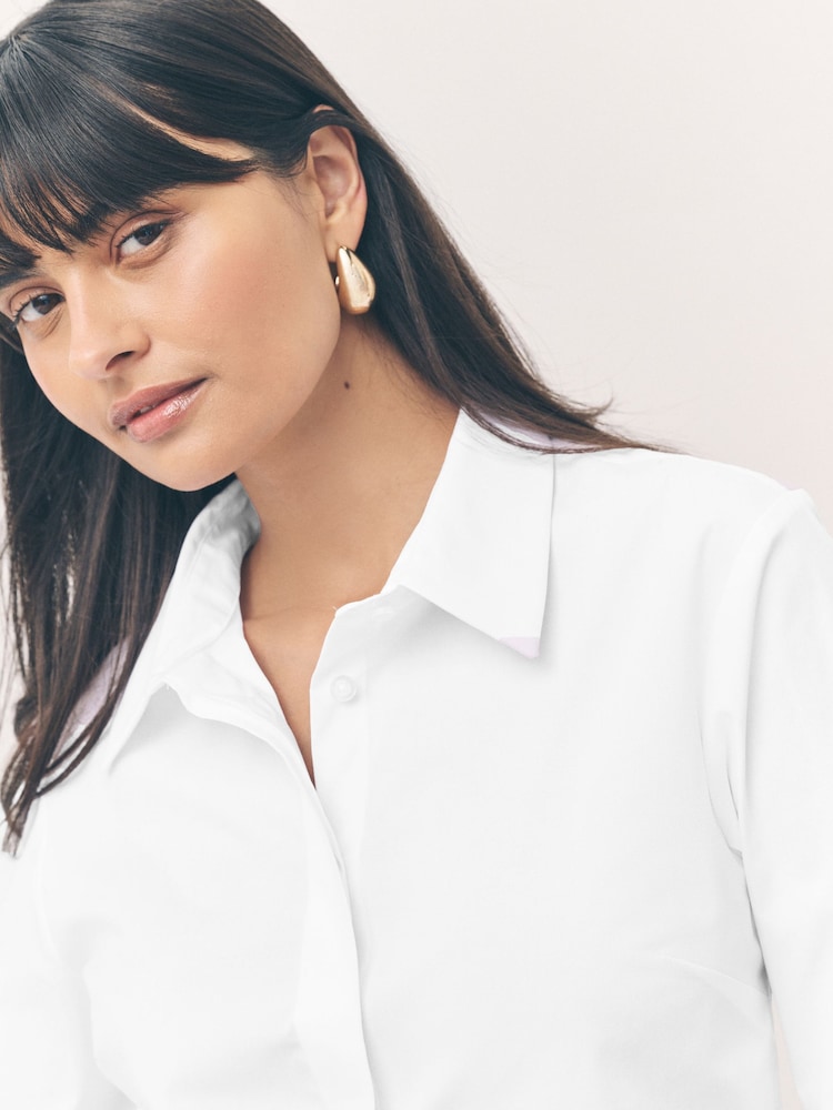 green emerald velvet dress Women's White, Long-Sleeve Form-Fitted Dress Shirt main image 0