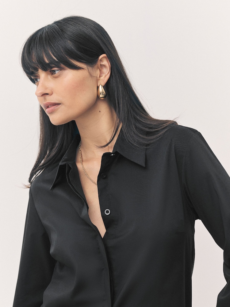 Black Fitted Stretch Essential Long Sleeve Shirts 2 Pack - Image 1 of 10 Black Fitted Stretch Essential Long Sleeve Shirts 2 Pack - Image 1 of 10