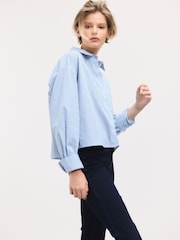Blue/White Stripe Oversized Long Sleeve Cropped Shirt - Image 1 of 7