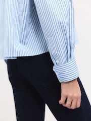 Blue/White Stripe Oversized Long Sleeve Cropped Shirt - Image 4 of 7