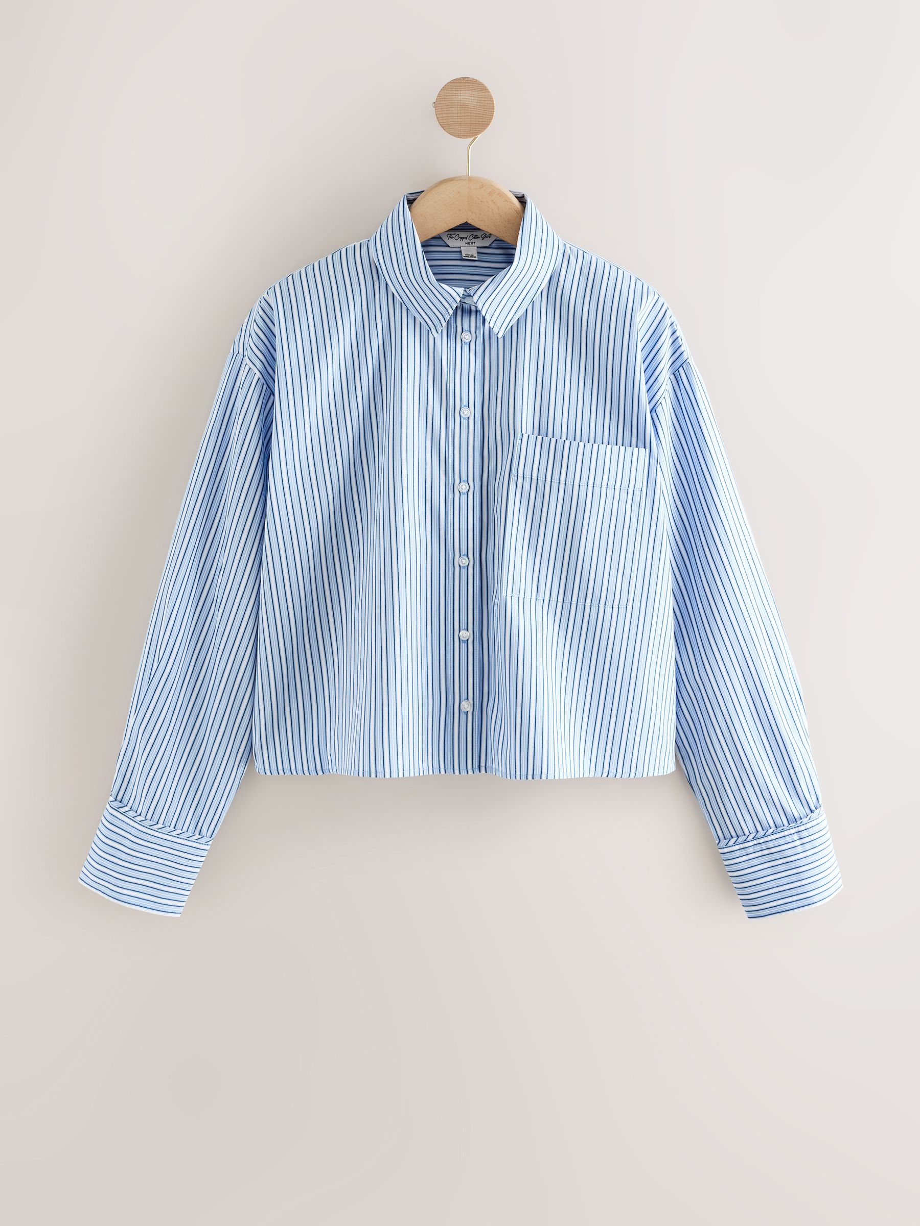 トップス CROPPED STRIPE SHIRT Buy Blue/White Stripe Oversized Long Sleeve Cropped Shirt