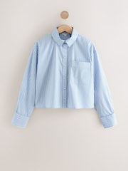 Blue/White Stripe Oversized Long Sleeve Cropped Shirt - Image 5 of 7