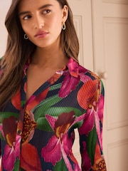 Kew Collection Multicoloured Floral Print Pleated Long Sleeve Fitted Shirt - Image 1 of 8