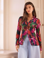 Kew Collection Multicoloured Floral Print Pleated Long Sleeve Fitted Shirt - Image 2 of 8