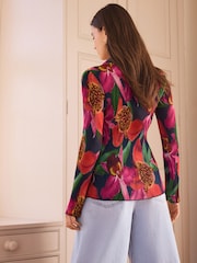 Kew Collection Multicoloured Floral Print Pleated Long Sleeve Fitted Shirt - Image 4 of 8