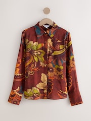 Wine Floral Print Long Sleeve Button Down Shirt - Image 1 of 3