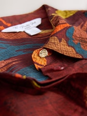 Wine Floral Print Long Sleeve Button Down Shirt - Image 3 of 3