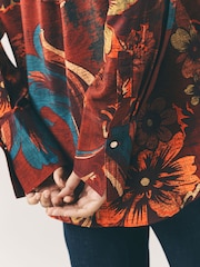 Wine Floral Print Long Sleeve Button Down Shirt - Image 5 of 8