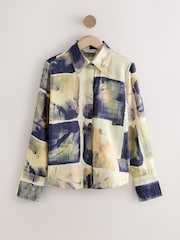 Navy/Cream Grid Print Long Sleeve Button Down Shirt - Image 1 of 3