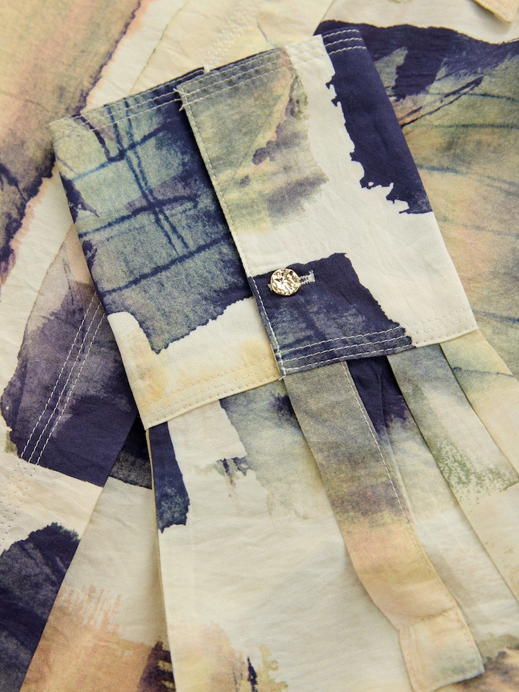 Navy/Cream Grid Print Long Sleeve Button Down Shirt - Image 3 of 3