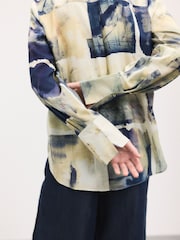 Navy/Cream Grid Print Long Sleeve Button Down Shirt - Image 5 of 8