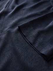 Navy Short Sleeve Crinkle Satin Cowl Neck Top - Image 7 of 8