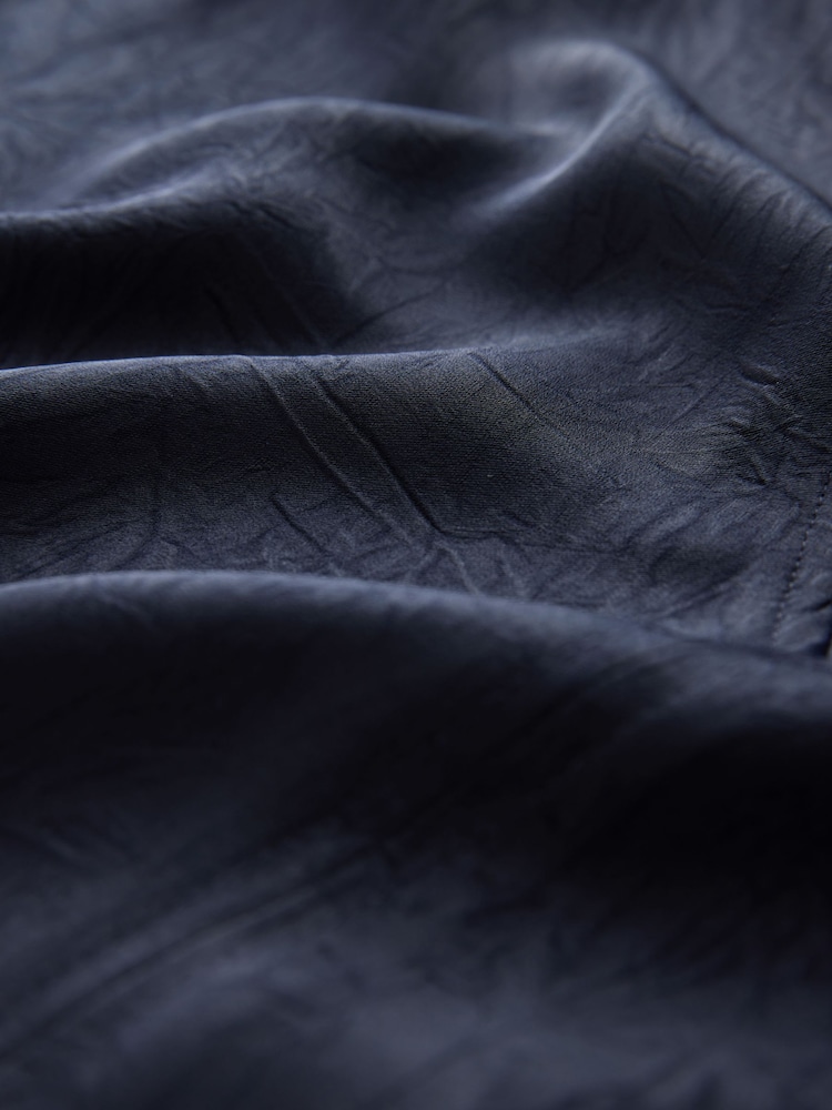 Navy Short Sleeve Crinkle Satin Cowl Neck Top - Image 8 of 8