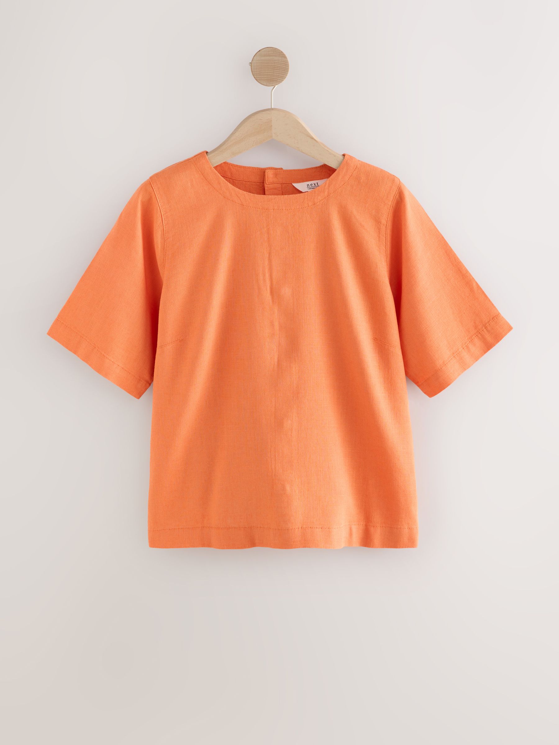 Buy Orange Short Sleeve Boxy T-Shirt with Linen from the