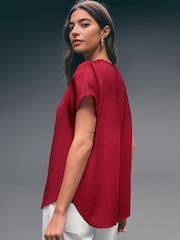 Vermelho Borgonha - Blusa de manga curta com decote em V com ajuste descontraído - Imagem 2 de 6