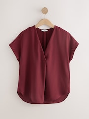 Vermelho Borgonha - Blusa de manga curta com decote em V com ajuste descontraído - Imagem 4 de 6