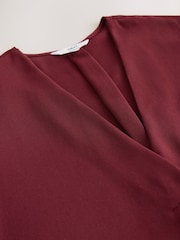 Vermelho Borgonha - Blusa de manga curta com decote em V com ajuste descontraído - Imagem 6 de 6