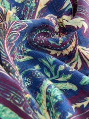 Purple Geometric Paisley Print Short Sleeve Tie Neck Bardot Top With Linen - Image 5 of 6