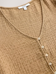 Khaki Green Puff Short Sleeve Doublecloth 100% Cotton Blouse - Image 6 of 6