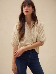 Natural Embroidered Paisley Stripe Blouse - Image 1 of 8
