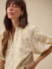 Natural Embroidered Paisley Stripe Blouse - Image 2 of 8