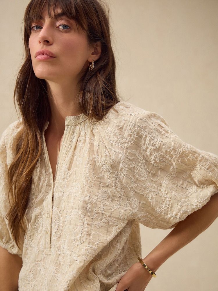 Natural Embroidered Paisley Stripe Blouse - Image 2 of 8
