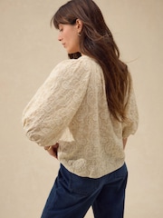 Natural Embroidered Paisley Stripe Blouse - Image 4 of 8