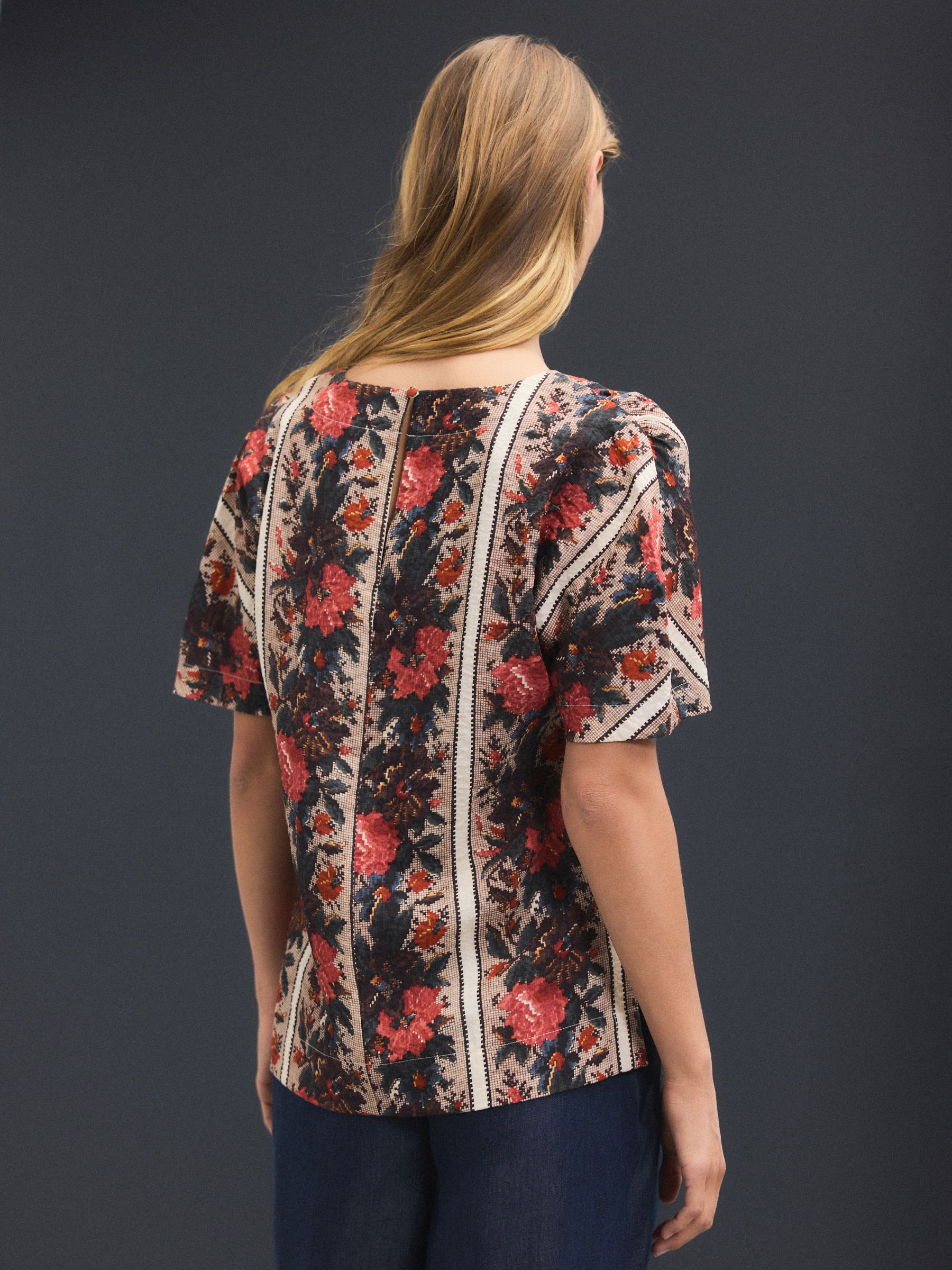 Buy Red Multi Floral Tapestry Stripe Textured Boxy T-Shirt from