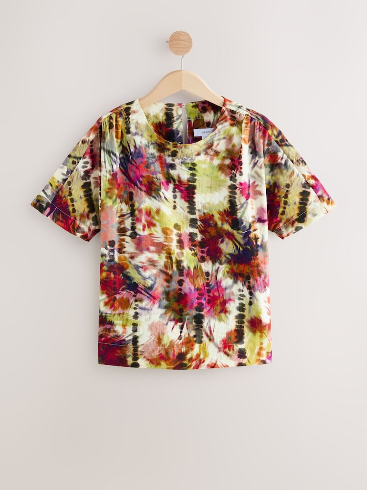 Multicoloured Tie Dye Print Textured Boxy T-Shirt - Image 1 of 3