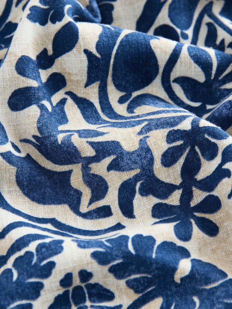 Blue/Cream Geo Print Short Sleeve Boxy T-Shirt with Linen - Image 2 of 3