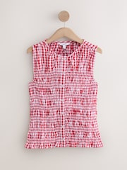 Red and White Sleeveless Button Down Smock Top - Image 5 of 7