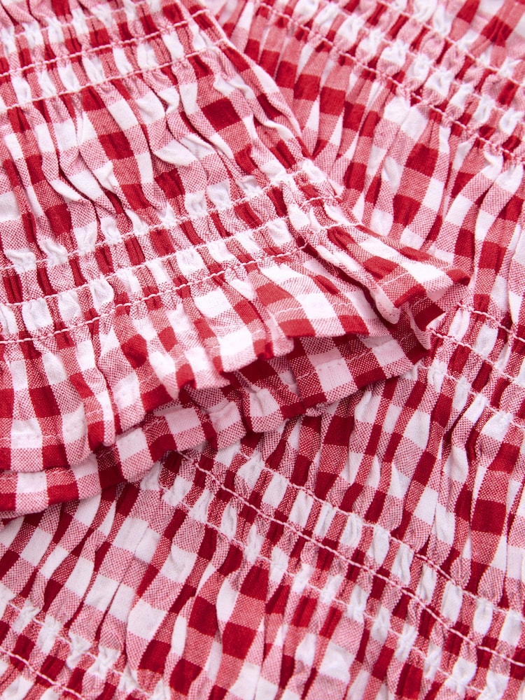 Red and White Sleeveless Button Down Smock Top - Image 7 of 7