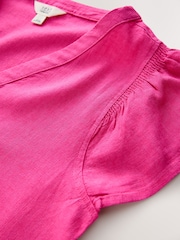 Pink Button Down Ruffle Sleeve Top With Linen - Image 2 of 3