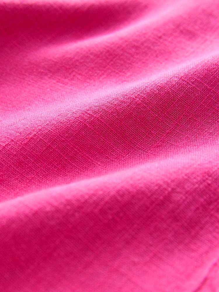 Pink Button Down Ruffle Sleeve Top With Linen - Image 3 of 3