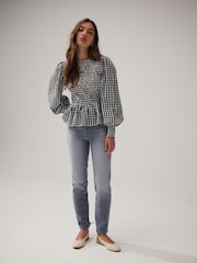 Guingão preto/branco - Smock Detail Long Sleeve Blouse - Imagem 2 de 8