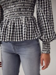 Guingão preto/branco - Smock Detail Long Sleeve Blouse - Imagem 5 de 8